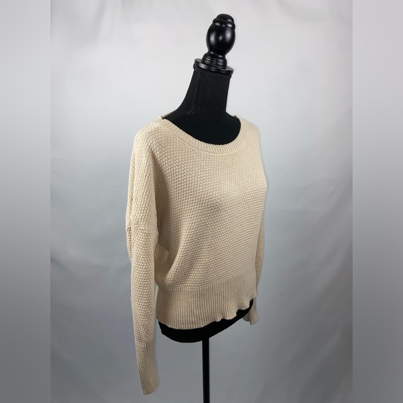 Pullover Sweater V-Neck Back Large Beige Hippie Rose - Picture 3 of 9